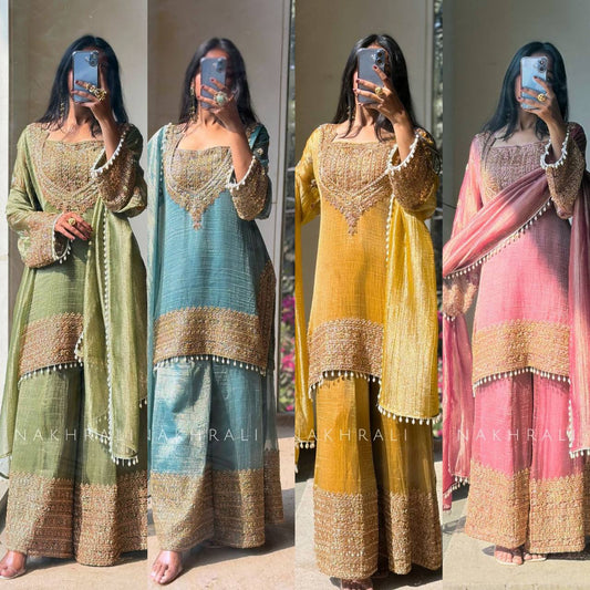 Luxury Embroidered Kurta Palazzo Set – Festive Wear Edition