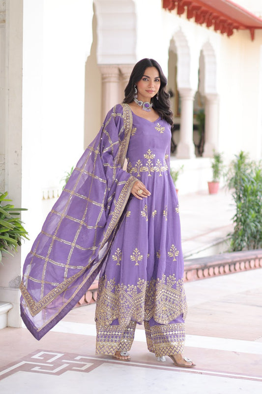 Premium Light Purpel Gown With Pant & Dupatta