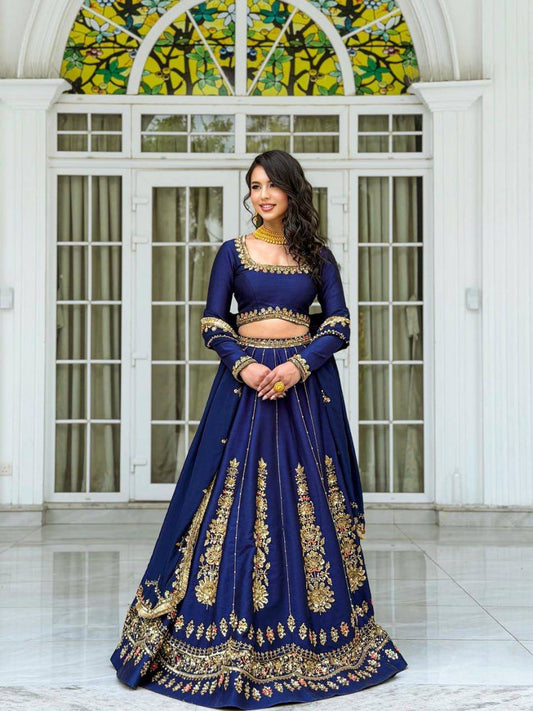 Women's Royal Blue Embroidered Lehenga Choli with Dupatta | Designer Wedding & Festive Wear