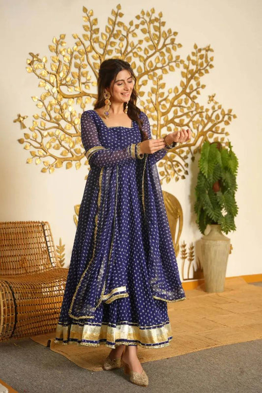 Women's Faux Georgette Printed Anarkali Suit Set with Dupatta & Pant | 4 Meter Flare