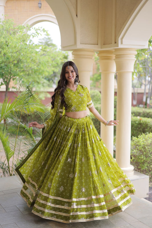 Bandhani Faux Georgette Lehenga Choli Set with Sequins & Zari Embroidery | Stitched Ethnic Wear for Women