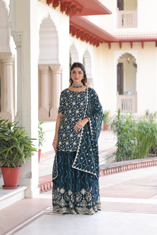 DESIGNER READYMADE TOP-SHARARA-DUPATTA