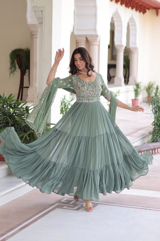 Designer Gown With Beads Embroidered work