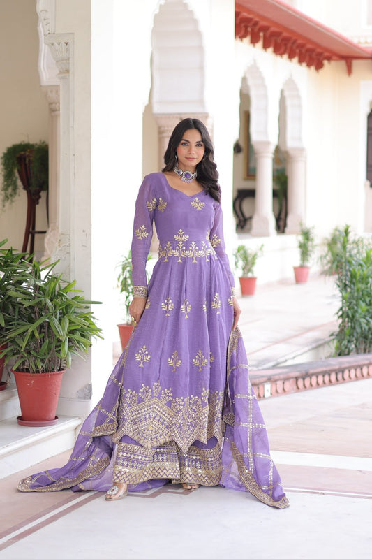 Premium Light Purpel Gown With Pant & Dupatta