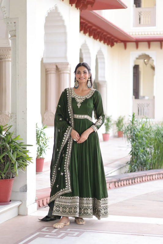 Vichitra Silk Gown With Dupatta Set