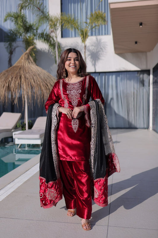 Ice Velvet with Rich Zari Embroidered work