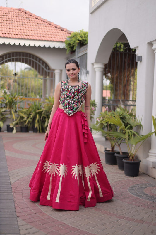 Women's Kutchi Gamthi Embroidered Roman Lehenga Choli Set with Coconut Gota Work | Full-Stitched Navratri & Festive Wear (6 Colors)