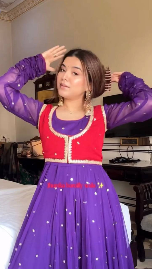 Descriptive (SEO Friendly): Designer Purple & Red Jacket Style Anarkali Suit | Georgette Party Wear Gown with Dupatta | Festive Ethnic Set for Women