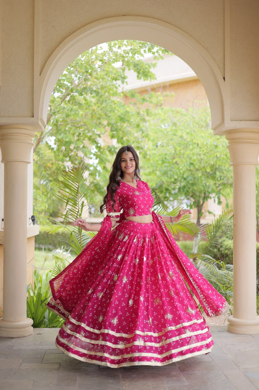 Bandhani Faux Georgette Lehenga Choli Set with Sequins & Zari Embroidery | Stitched Ethnic Wear for Women