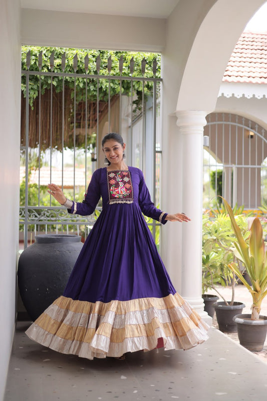Kutchi Gamthi Embroidered Rayon Gown with 12 Meter Flair | Festive & Wedding Wear