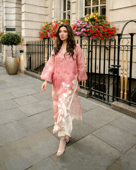 Pink Organza Mirror Work Shrug Co-Ord Set with Rayon Pants & Micro Cotton Inner