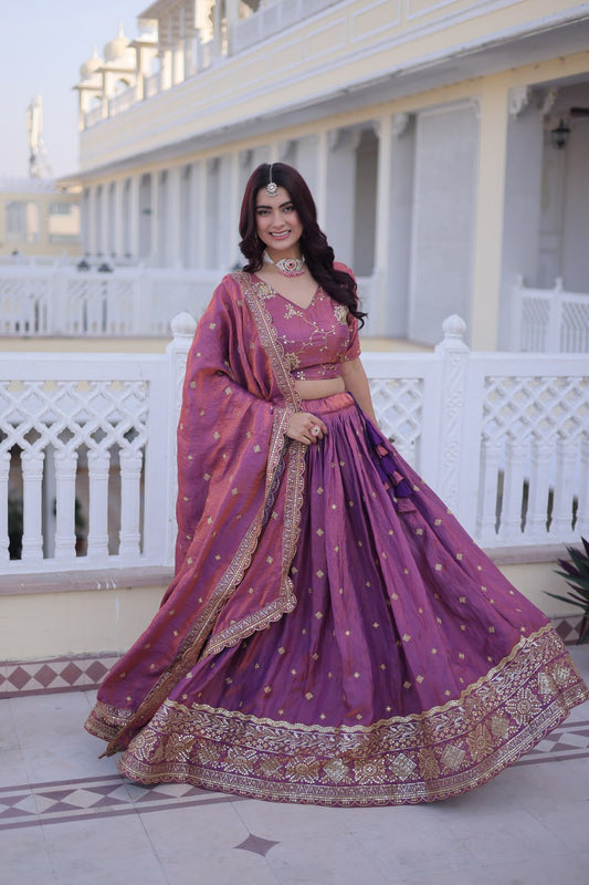 Regal Plum Embroidered Lehenga Set – Wedding & Festive Ethnic Wear