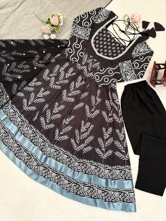 Classic Neavy Blue Print Muslin Cotton Anarkali Set