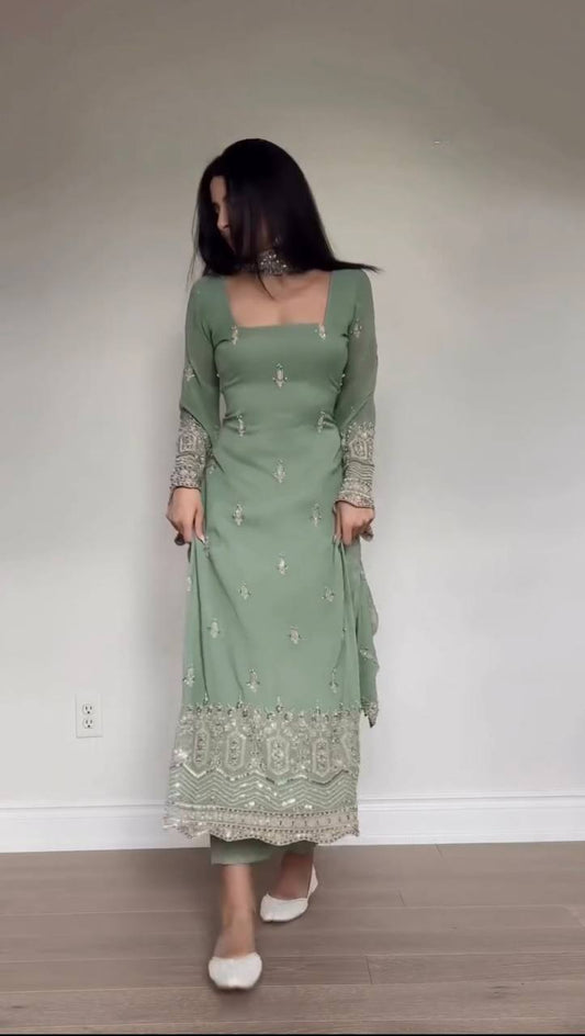 Premium Faux Georgette Thread–Sequence Work Suit Set