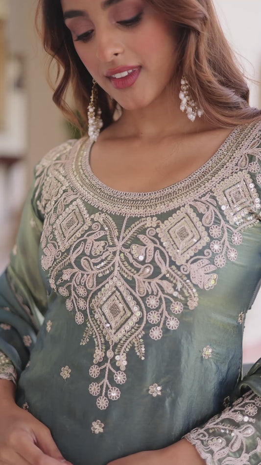 Greyiesh Two Tone Silk Designer Top-Sharara-Dupatta
