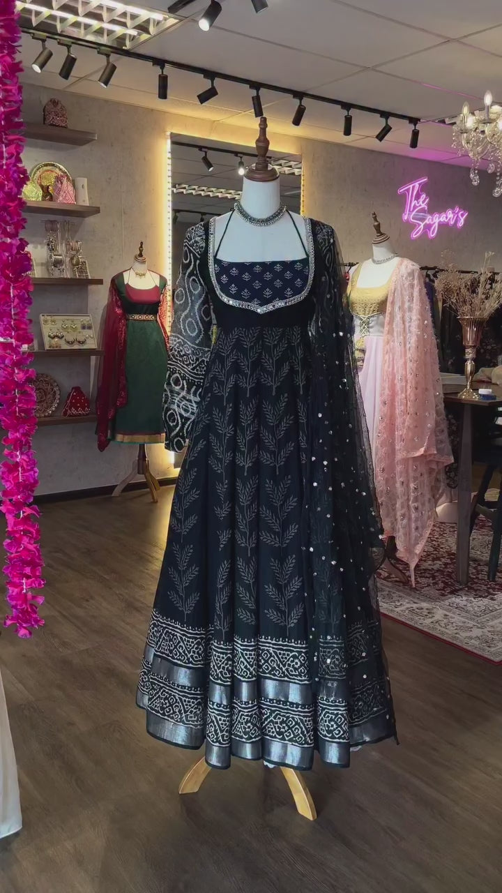 Classic Neavy Blue Print Muslin Cotton Anarkali Set
