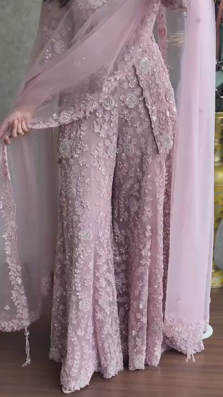 Baby Pink Color Faux Georgette Fabric Pearl Work Palazzo Set