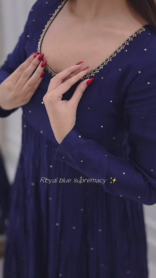 Navy Blue Party Wear Anarkali Suit – Full Sleeve Georgette Gown with Dupatta
