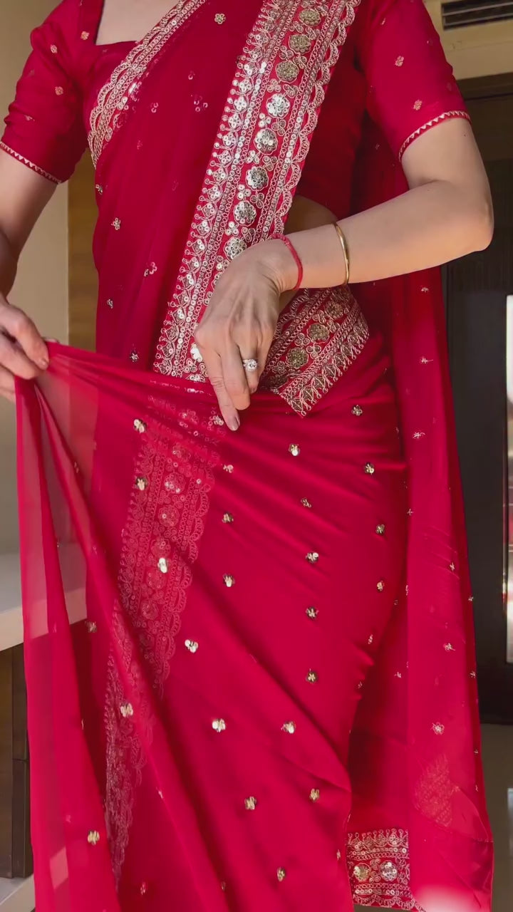Georgette sequence embroidery work saree ♥️✨