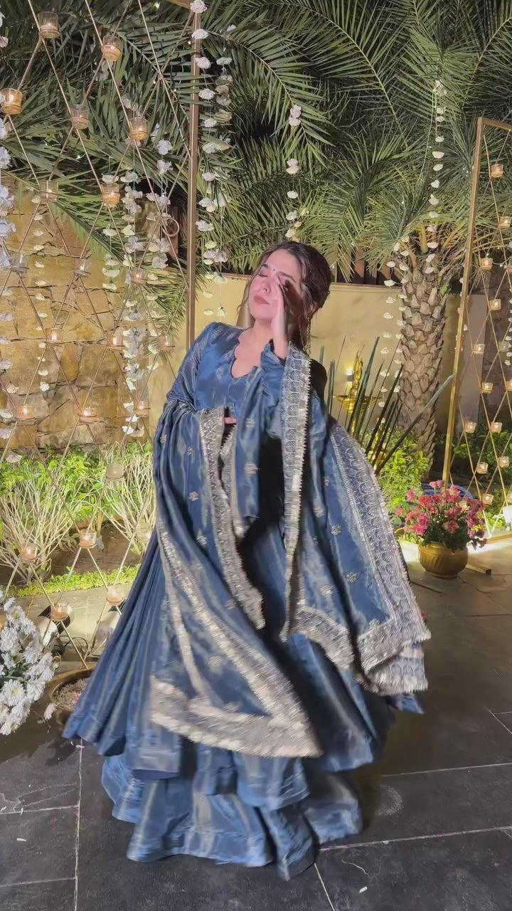 Starfall blue wedding wear anarkali suit set