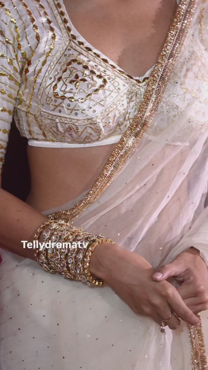 White Soft Georgette Saree with Gota Patti & Hand Sequin Work.