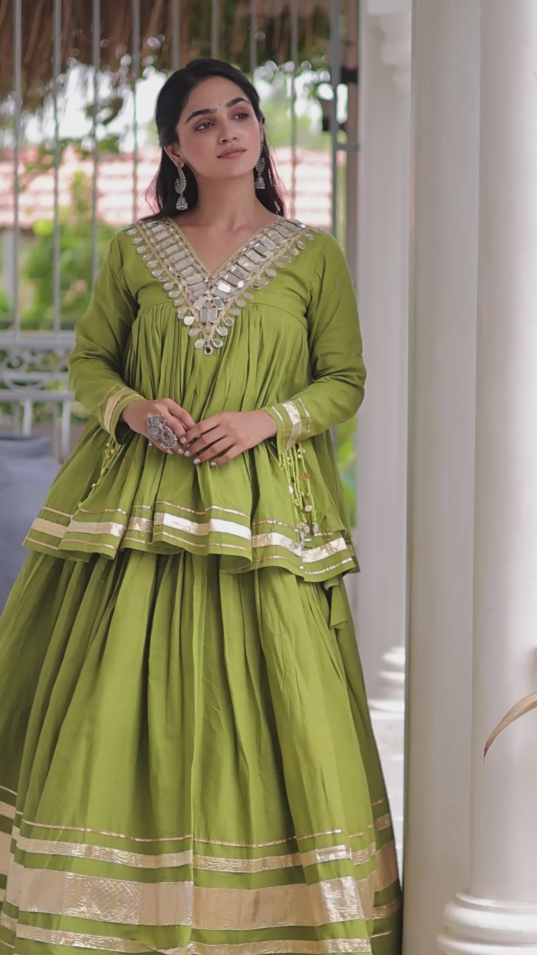 Women's Kora Cotton Peplum Lehenga Set with Real Mirror Lace & Zari Gota Patti Work