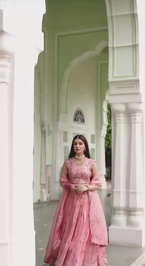 Embroidered Thread Work Ready to Wear Lehenga & Unstitched Blouse With Dupatta