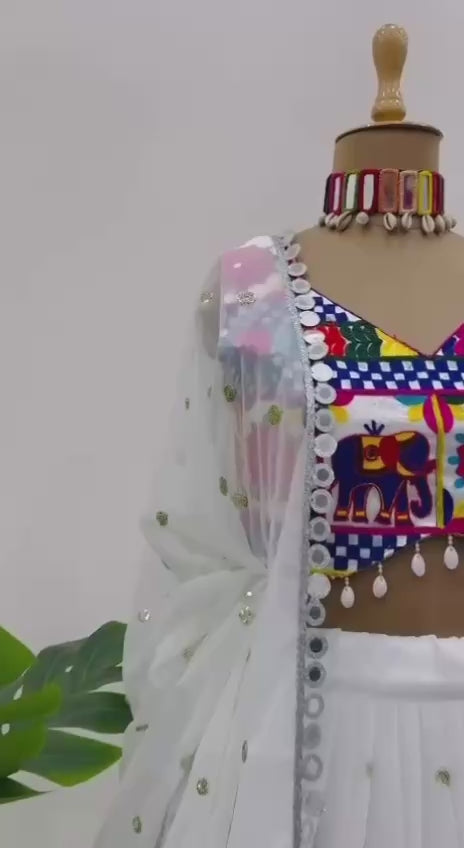 White Navratri Chaniya Choli | Kutchi Mirror Work Lehenga Set | Gujarati Garba Outfit | Festival Wear | Wedding Lehenga