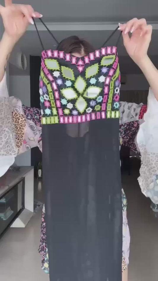 Black Mirror Work Indo-Western Kurta Set with Dupatta | Women's Designer Party Wear Ethnic Suit