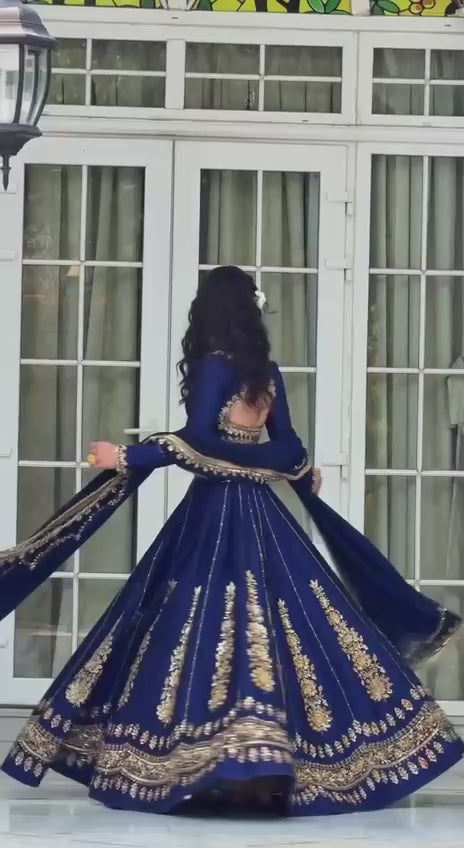 Women's Royal Blue Embroidered Lehenga Choli with Dupatta | Designer Wedding & Festive Wear