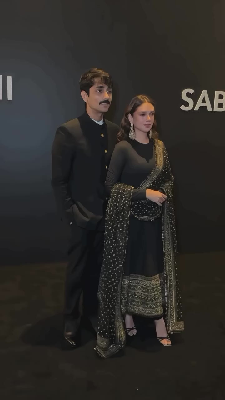 Aditi rao inspired black georgette base embroidered anarkali suit set