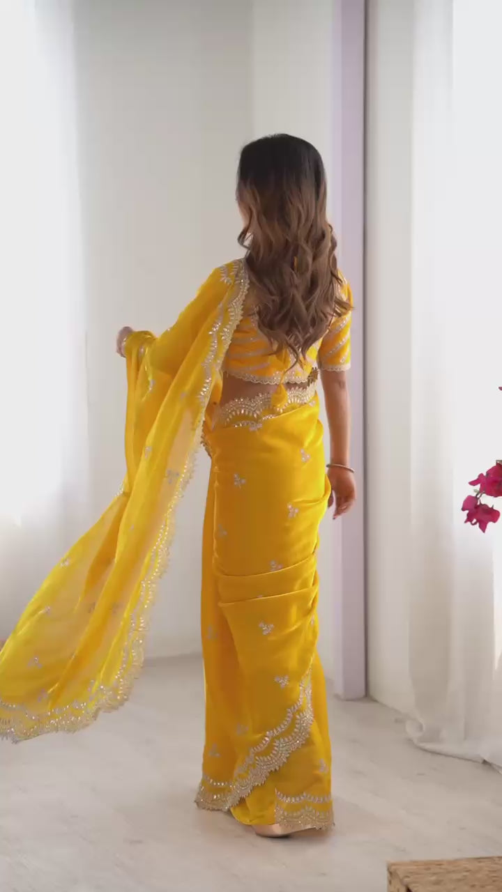 Chinon Silk Wedding Saree With Sequence Work