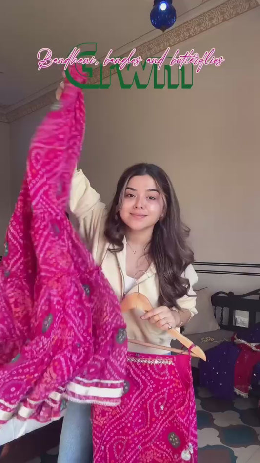 Fuschia Pink Bandhani Sharara Set with Gota Patti Detailing